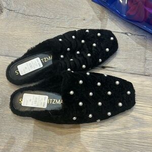 Stuart weitzman black and pearl mule size 5 fit like a 6 NEW WITH TAGS